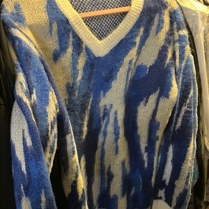 Blue and Cream V-Neck Sweater